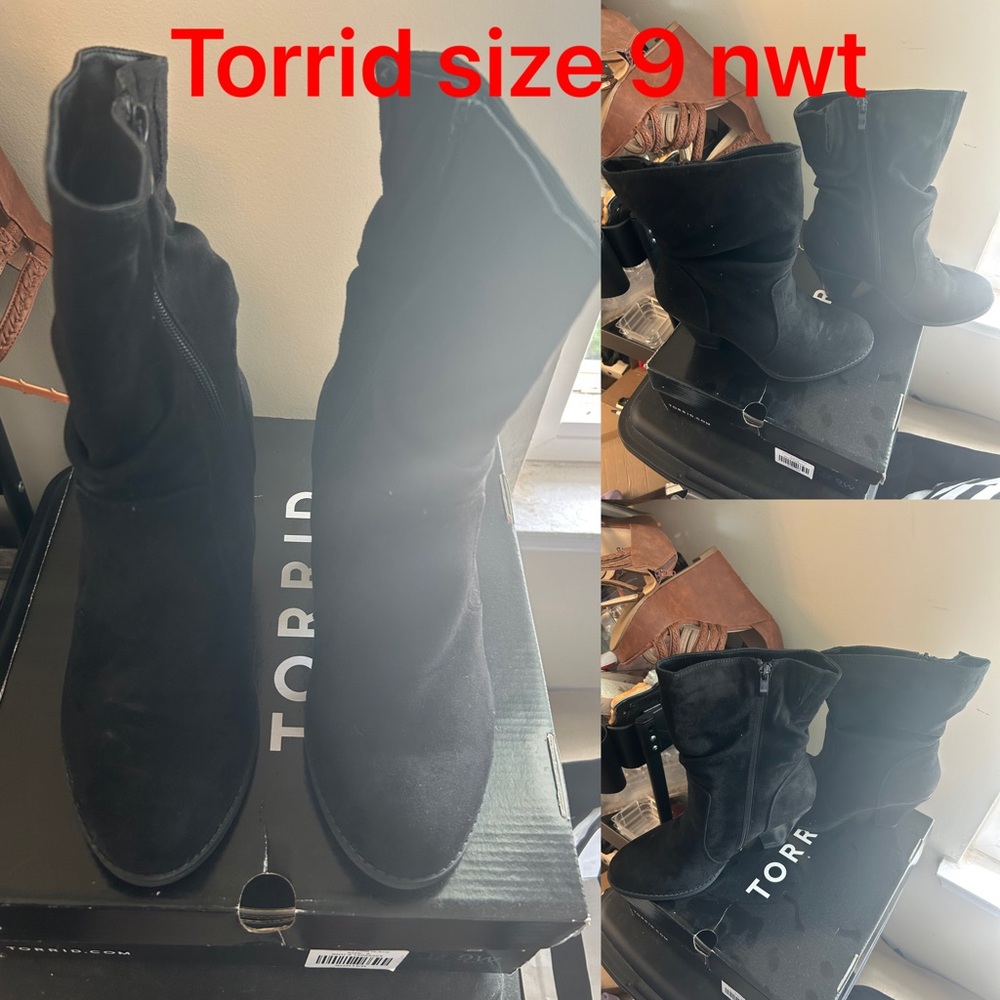 Torrid Black Faux Suede Heeled Ankle Boots Size 9 NWT‎ Wide Width